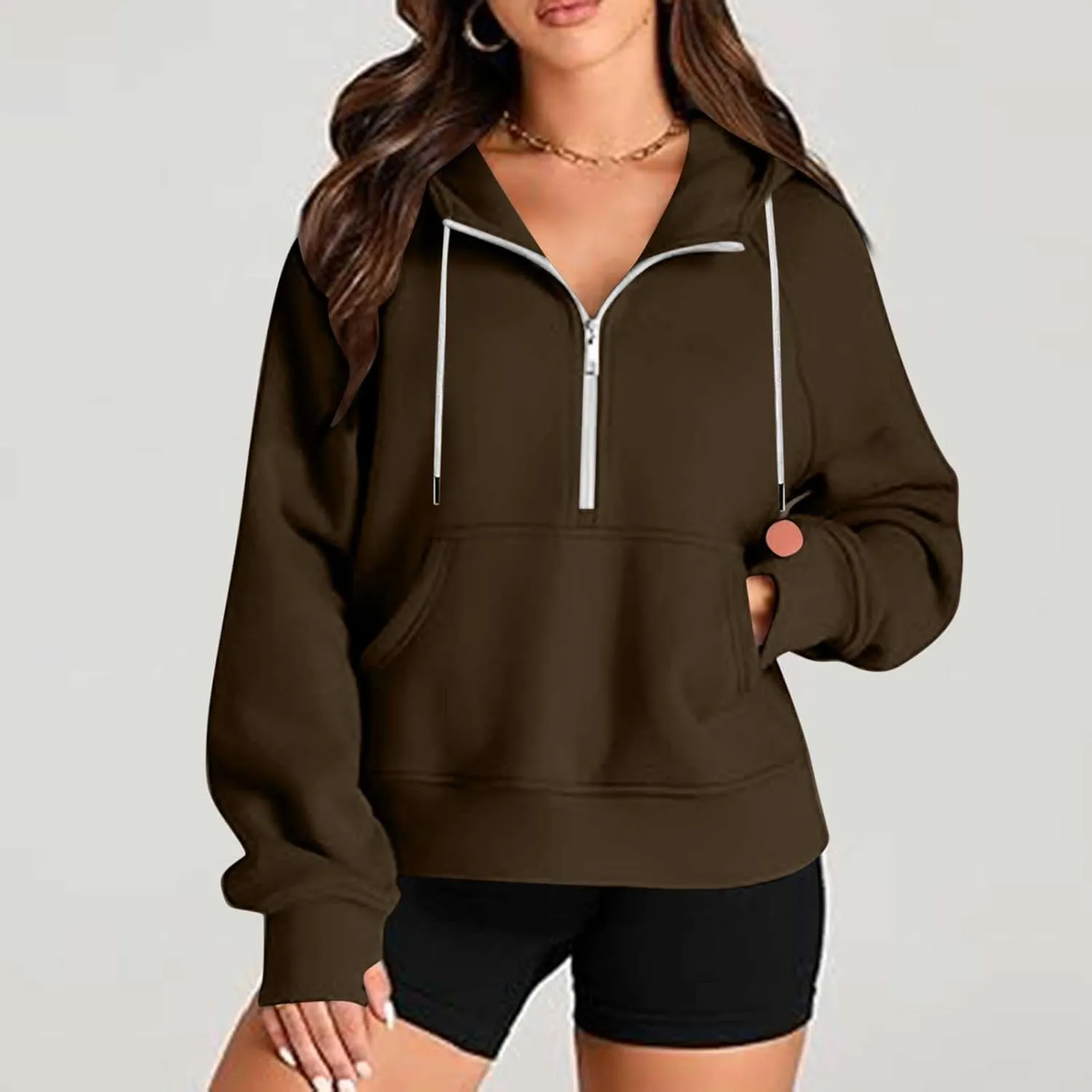 Womens Hoodies Zip Up Lightweight Long Sleeve Solid Hooded Sweatshirts Casual Full Zip Up Cropped Sweatshirts Jackets