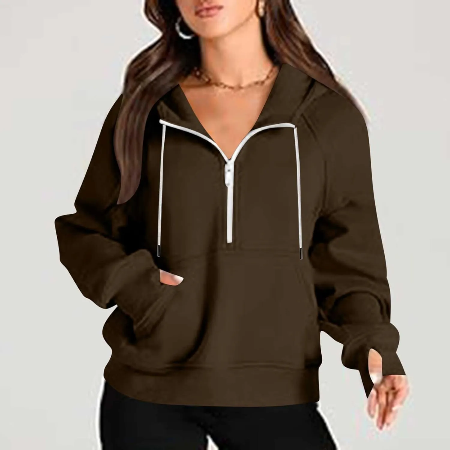 Womens Hoodies Zip Up Lightweight Long Sleeve Solid Hooded Sweatshirts Casual Full Zip Up Cropped Sweatshirts Jackets