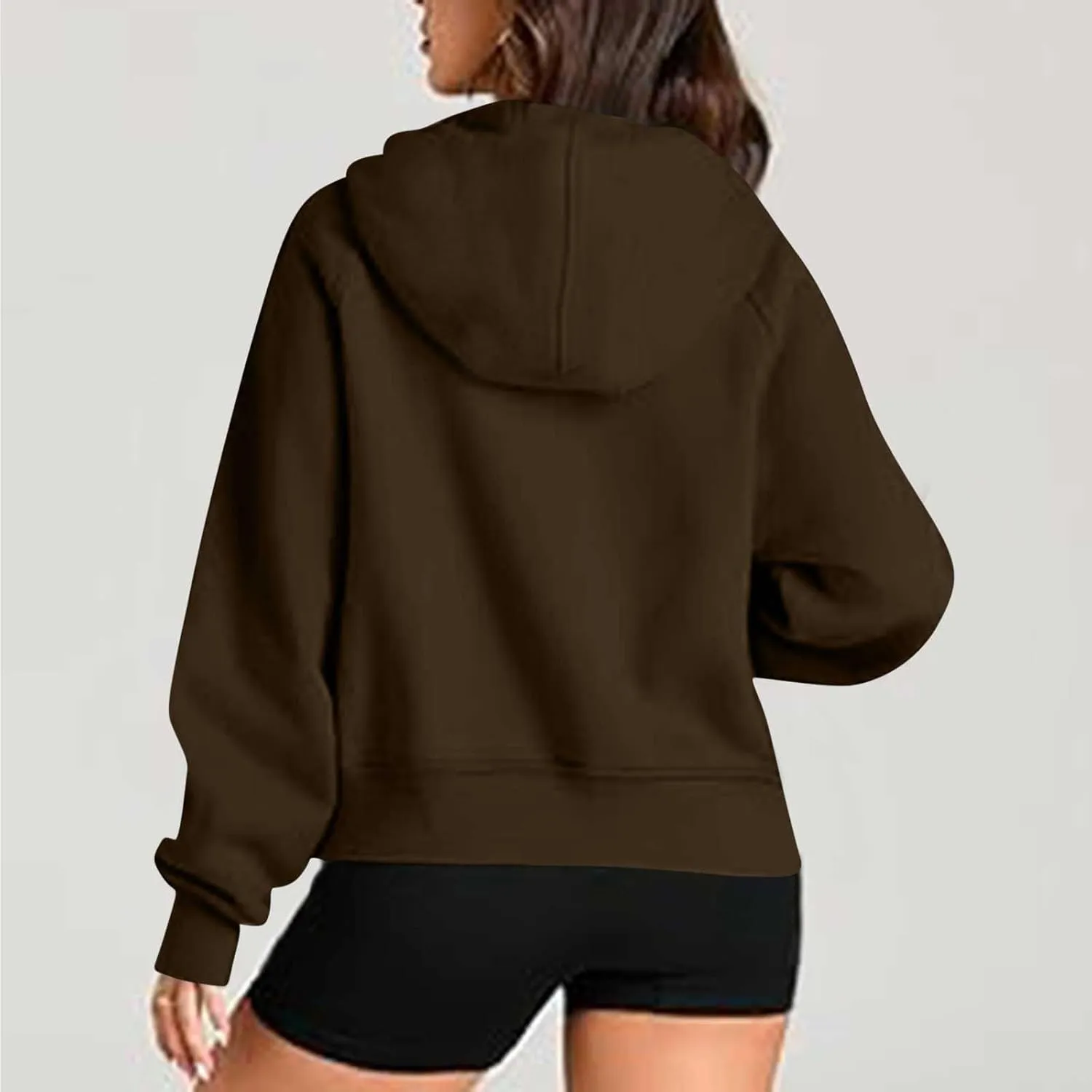 Womens Hoodies Zip Up Lightweight Long Sleeve Solid Hooded Sweatshirts Casual Full Zip Up Cropped Sweatshirts Jackets