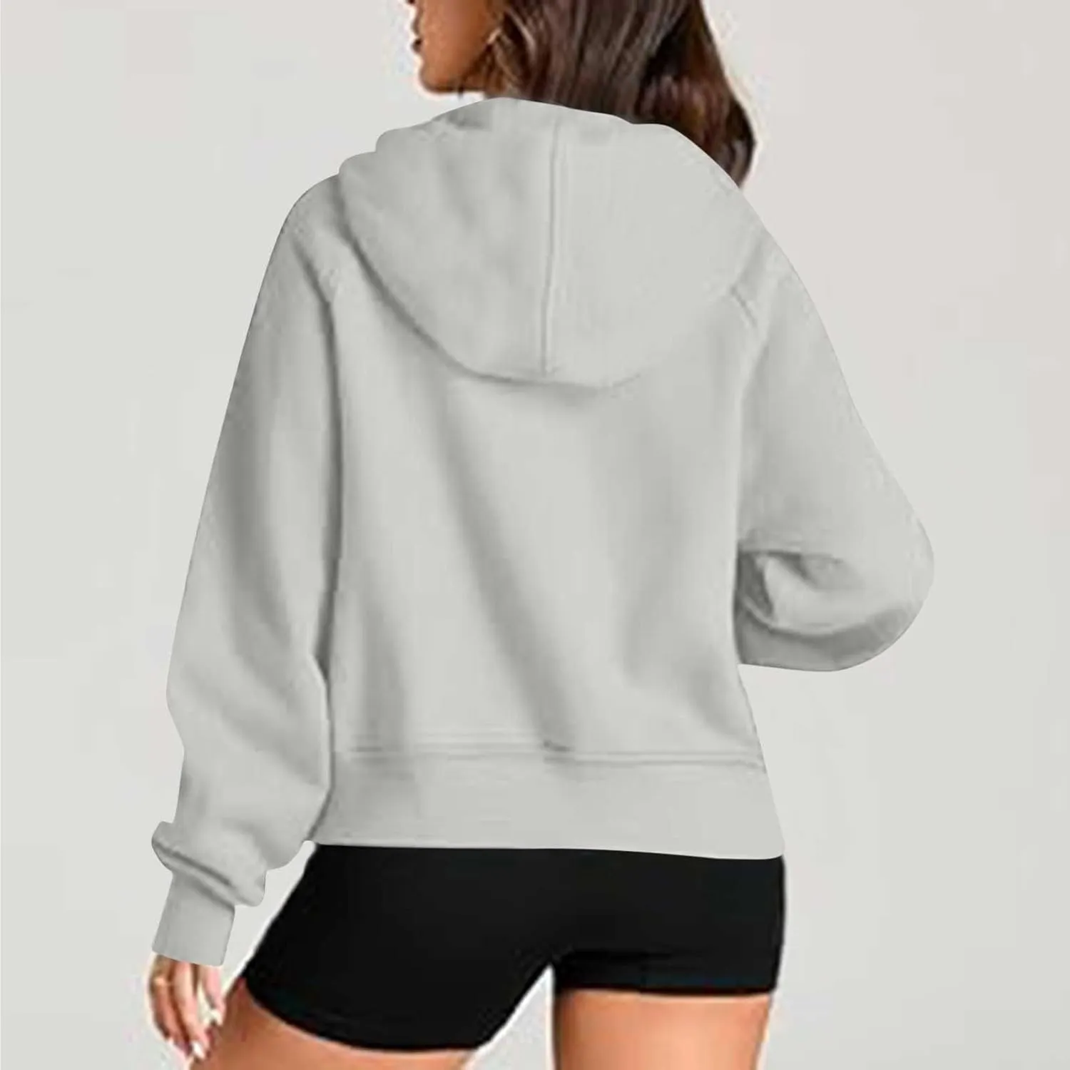 Womens Hoodies Zip Up Lightweight Long Sleeve Solid Hooded Sweatshirts Casual Full Zip Up Cropped Sweatshirts Jackets