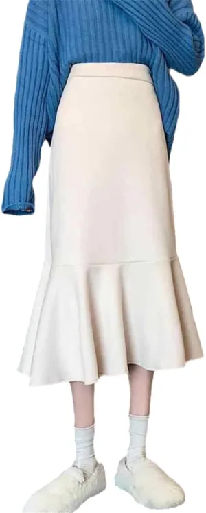 Women's Knitted Mermaid Skirt Korean High Waist Midi Skirt Autumn Winter Vintage Brown A-Line Skirts