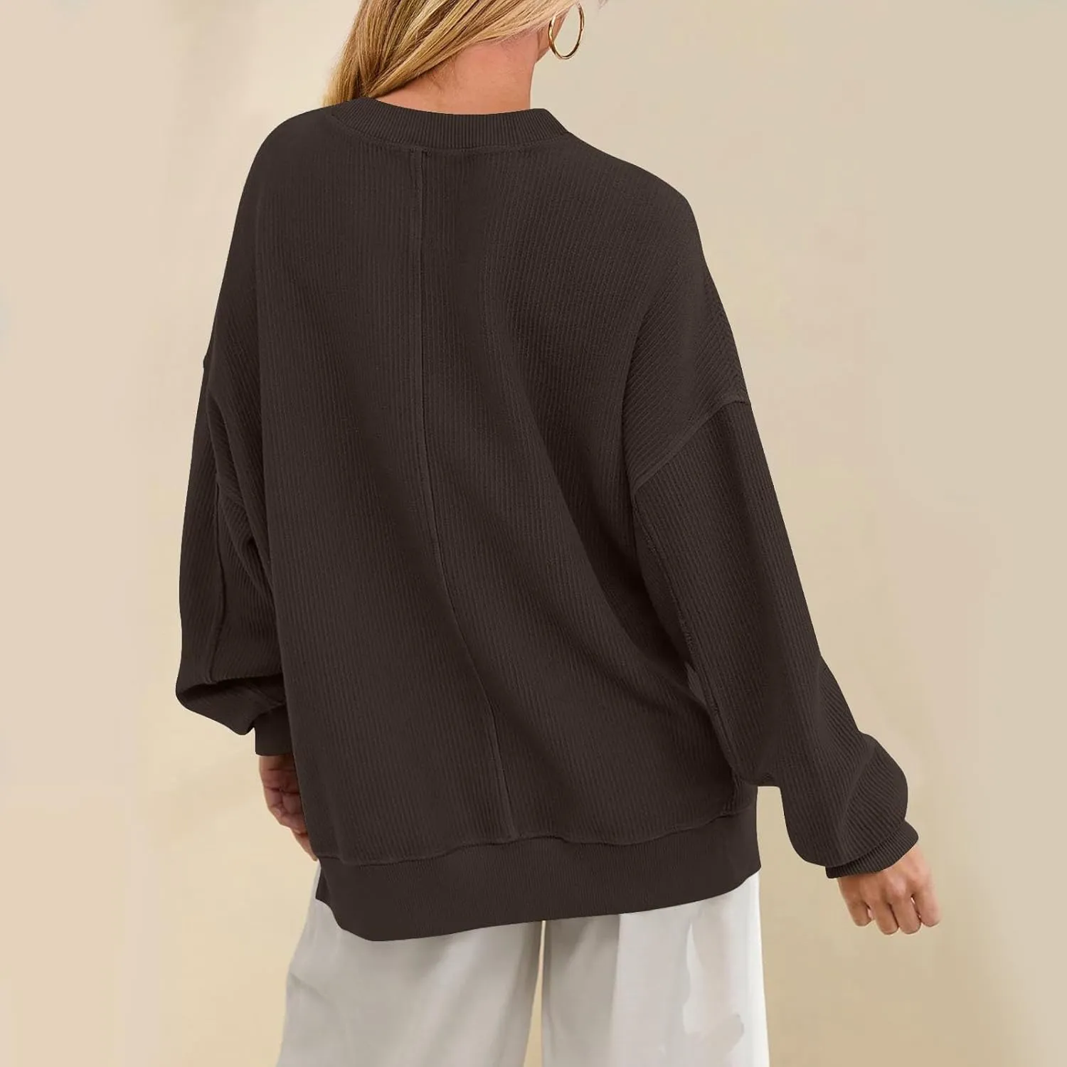 Womens Long Sleeve Tops 2025 Loose Crewneck Sweatshirt Trendy Casual Loose Fit Spring Fashion Pullover Knit Outfit