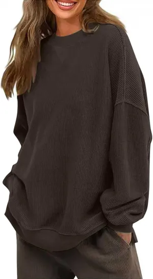 Womens Long Sleeve Tops 2025 Loose Crewneck Sweatshirt Trendy Casual Loose Fit Spring Fashion Pullover Knit Outfit