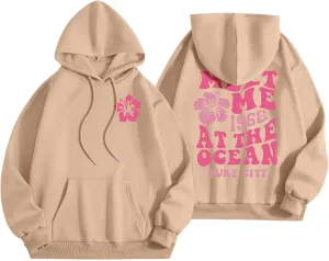 Women's Oversized Cute Hoodies Preppy Y2K Graphic Long Sleeved Sweatshirt for Teen Girls Pullover Tops with Pockets