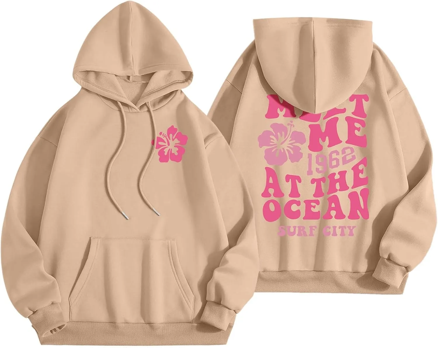 Women's Oversized Cute Hoodies Preppy Y2K Graphic Long Sleeved Sweatshirt for Teen Girls Pullover Tops with Pockets