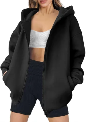 Women's Oversized Hooded Sweatshirt Full Zip Up Long Sleeve Jackets With Pockets Fall Outfits Y2K Teen Girls Clothes