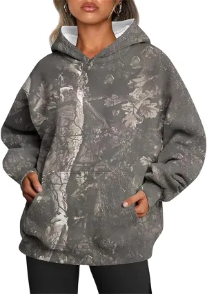 Womens Oversized Hoodies Camo Fleece Sweatshirts Casual Long Sleeve Sweaters Pullover