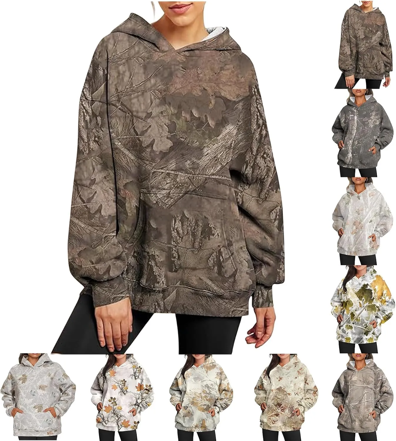 Womens Oversized Hoodies Camo Fleece Sweatshirts Casual Long Sleeve Sweaters Pullover