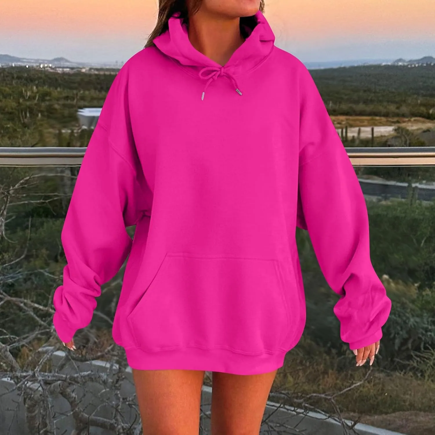 Womens Oversized Hoodies Long Sleeve Fleece Sweatshirts Drop Shoulder Pullover with Pocket 2024 Fall Y2k Clothes