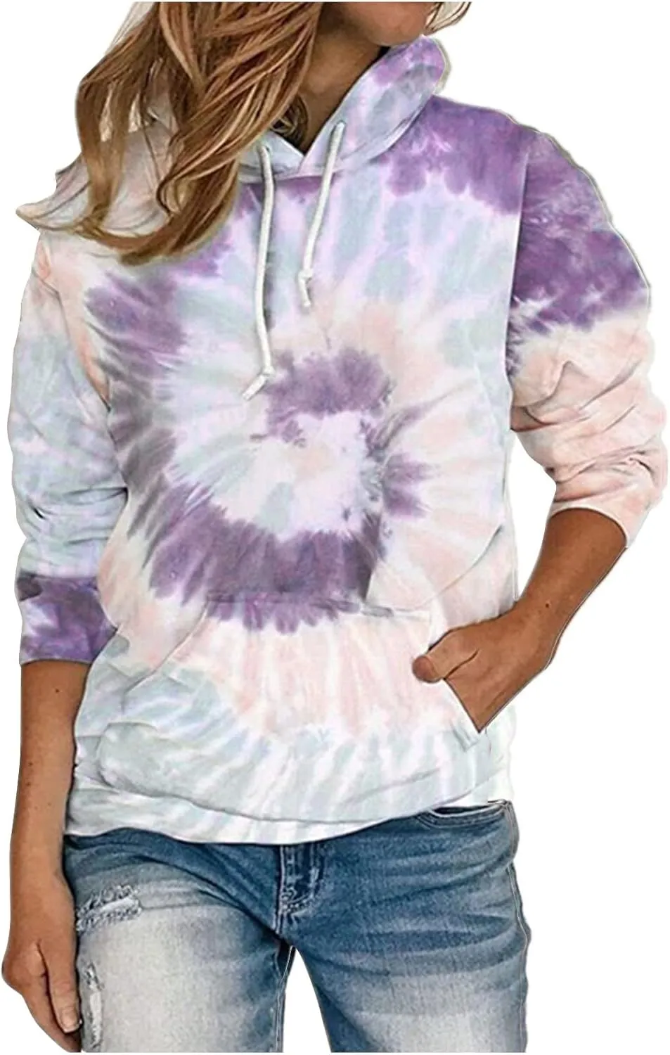 Womens Oversized Hoodies Plus Size Tie Dye Long Sleeve Hooded Pullover Tops Dressy Casual Fall y2k Hoodie Sweatshirt