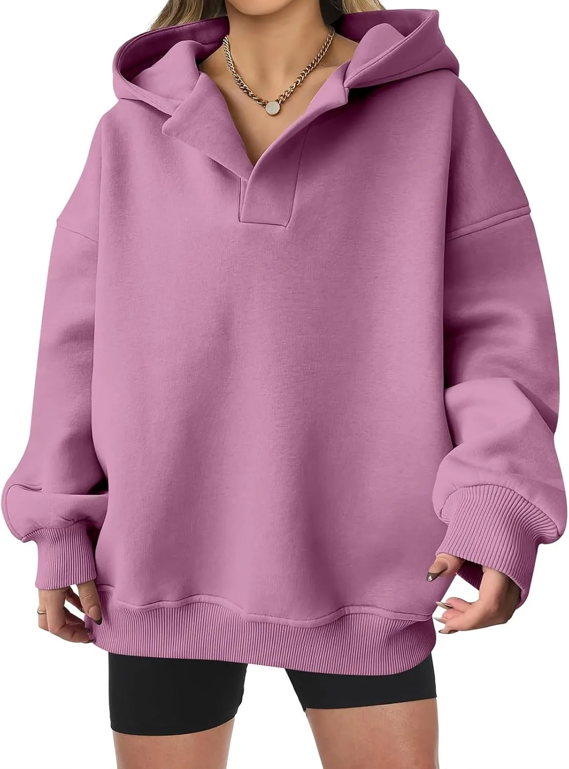 Women's Oversized Hoodies V Neck Sweatshirts Long Sleeve Pullover Casual Fall Teen Girls Preppy Trendy Clothes