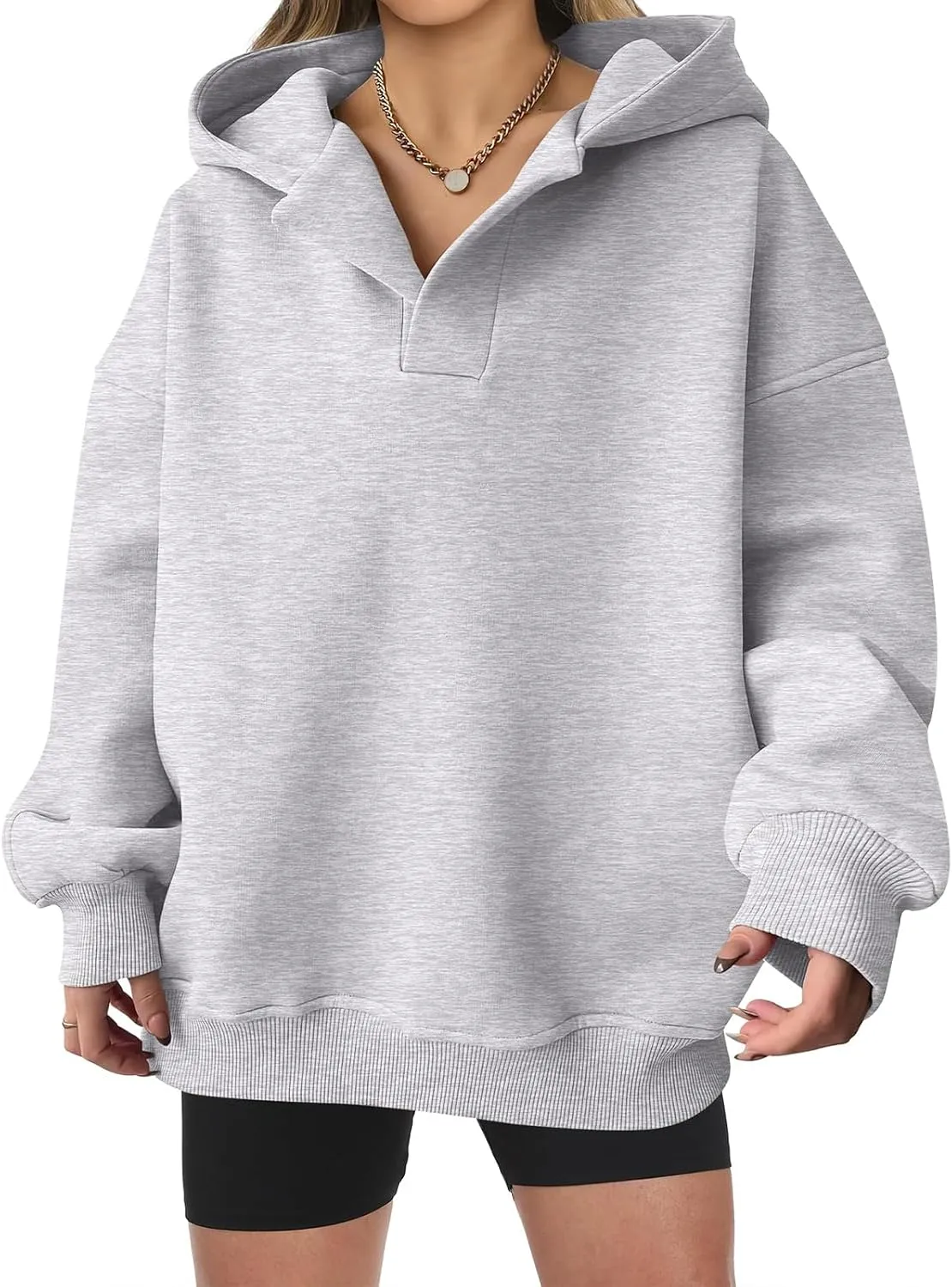Women's Oversized Hoodies V Neck Sweatshirts Long Sleeve Pullover Casual Fall Teen Girls Preppy Trendy Clothes