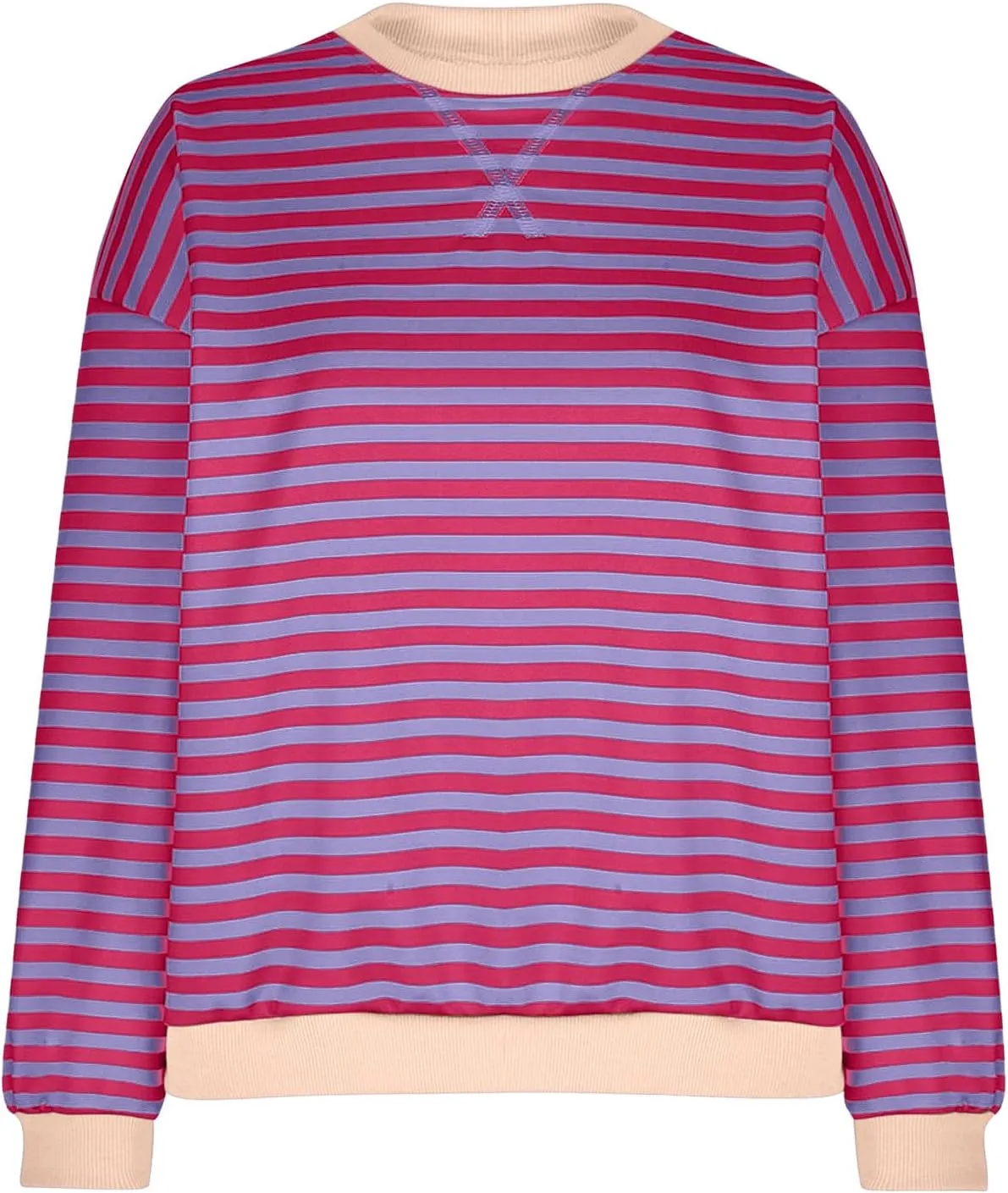 Womens Oversized Sweatshirt Long Sleeve Striped Sweatshirts Loose Fit Pullover Top Fashion Y2k Clothes Fall Outfits