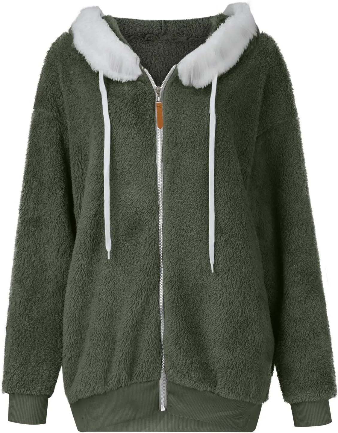 Womens Oversized Zip Up Coat Fuzzy Fleece Sherpa Jacket with Pockets Hoodie Outerwear Fall and Winter
