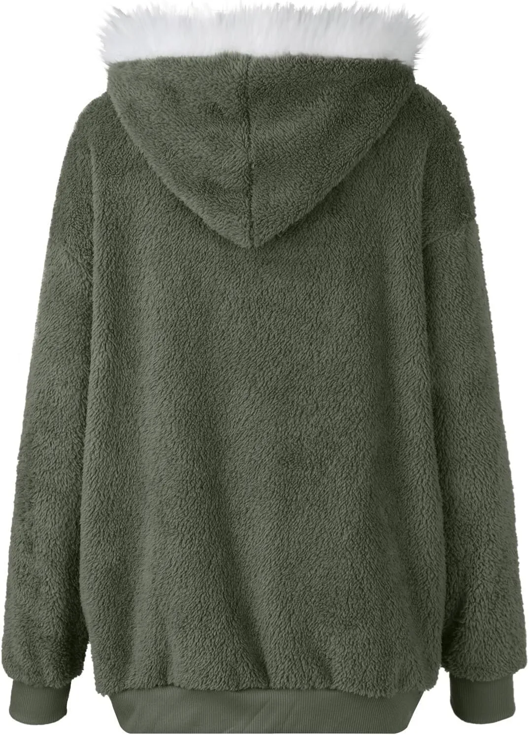 Womens Oversized Zip Up Coat Fuzzy Fleece Sherpa Jacket with Pockets Hoodie Outerwear Fall and Winter