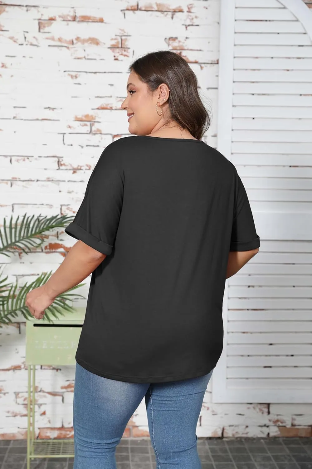 Women's Plus Size Casual V Neck T-Shirt Loose Fit Short Sleeve Blouse Curvy Tunic Top Fashion Clothing