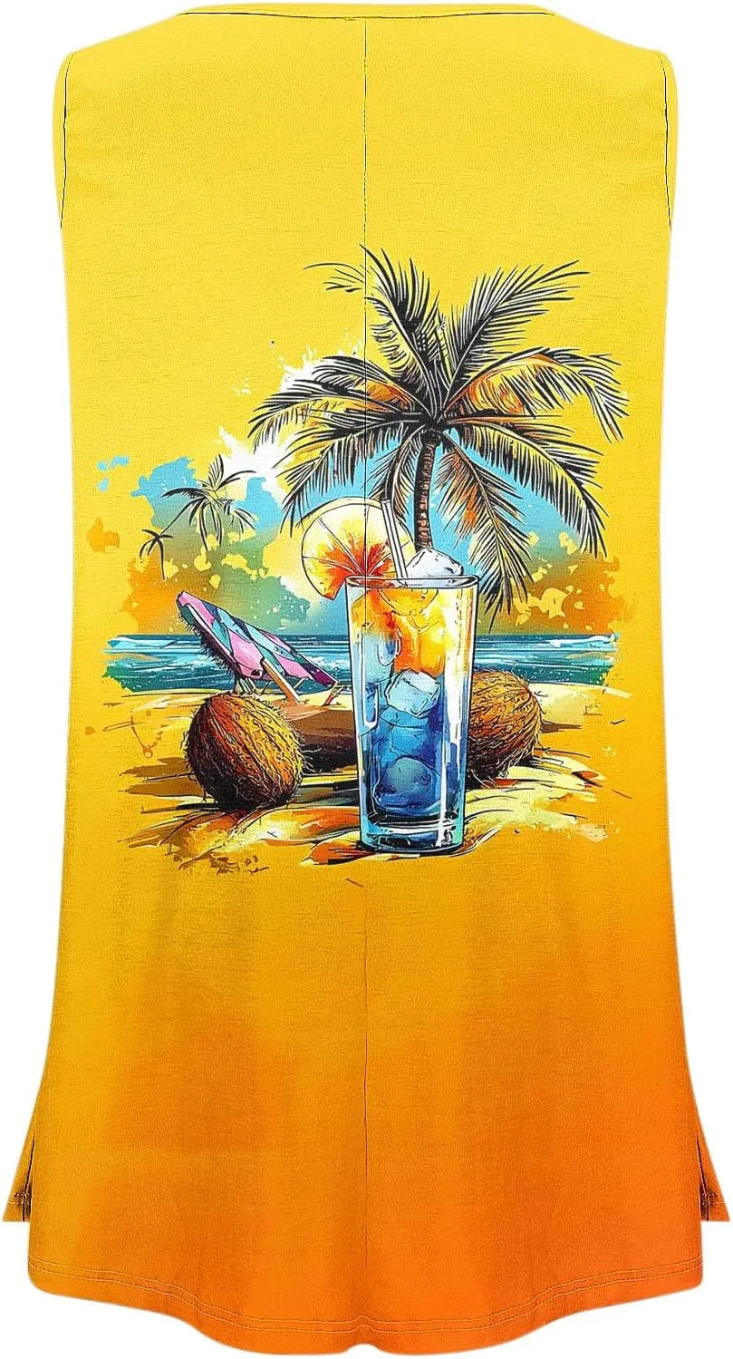Womens Plus Size Tunic Tops Loose Fit Tank Top Summer Casual Scoop Neck Trendy Sleeveless Shirts Fashion Flowy Blouse