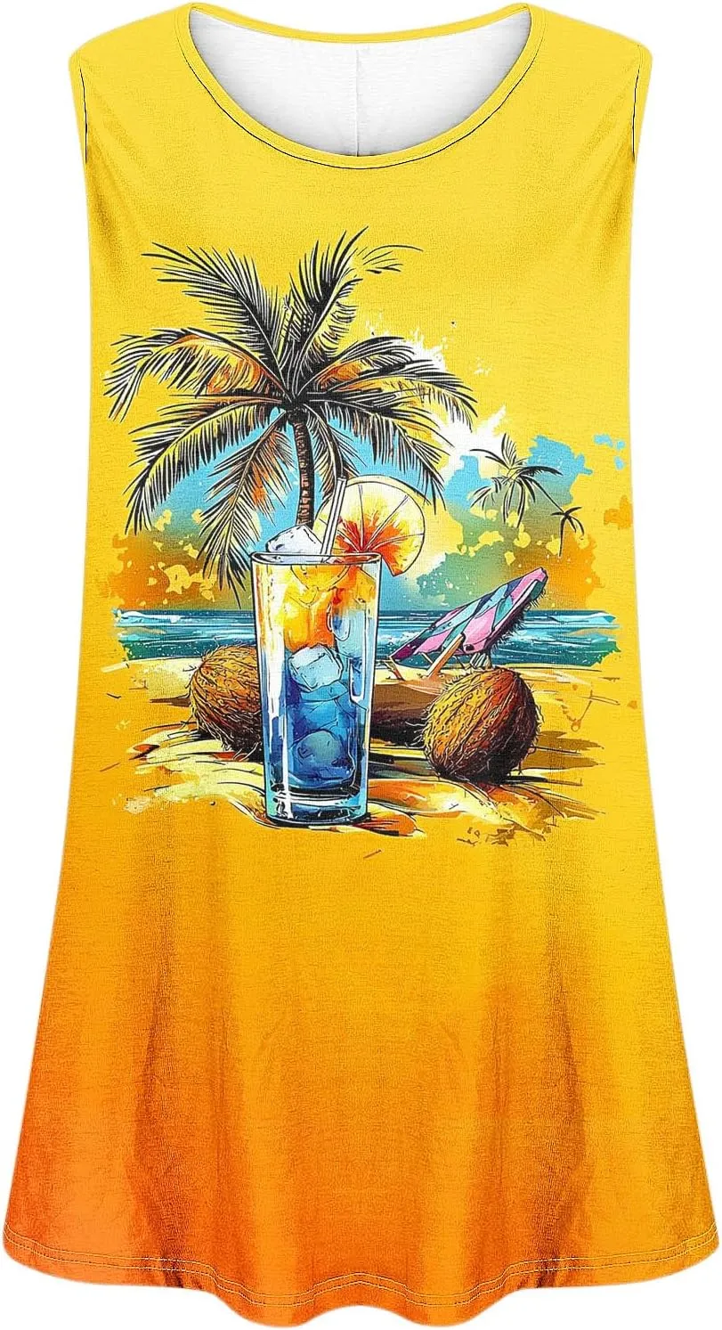 Womens Plus Size Tunic Tops Loose Fit Tank Top Summer Casual Scoop Neck Trendy Sleeveless Shirts Fashion Flowy Blouse