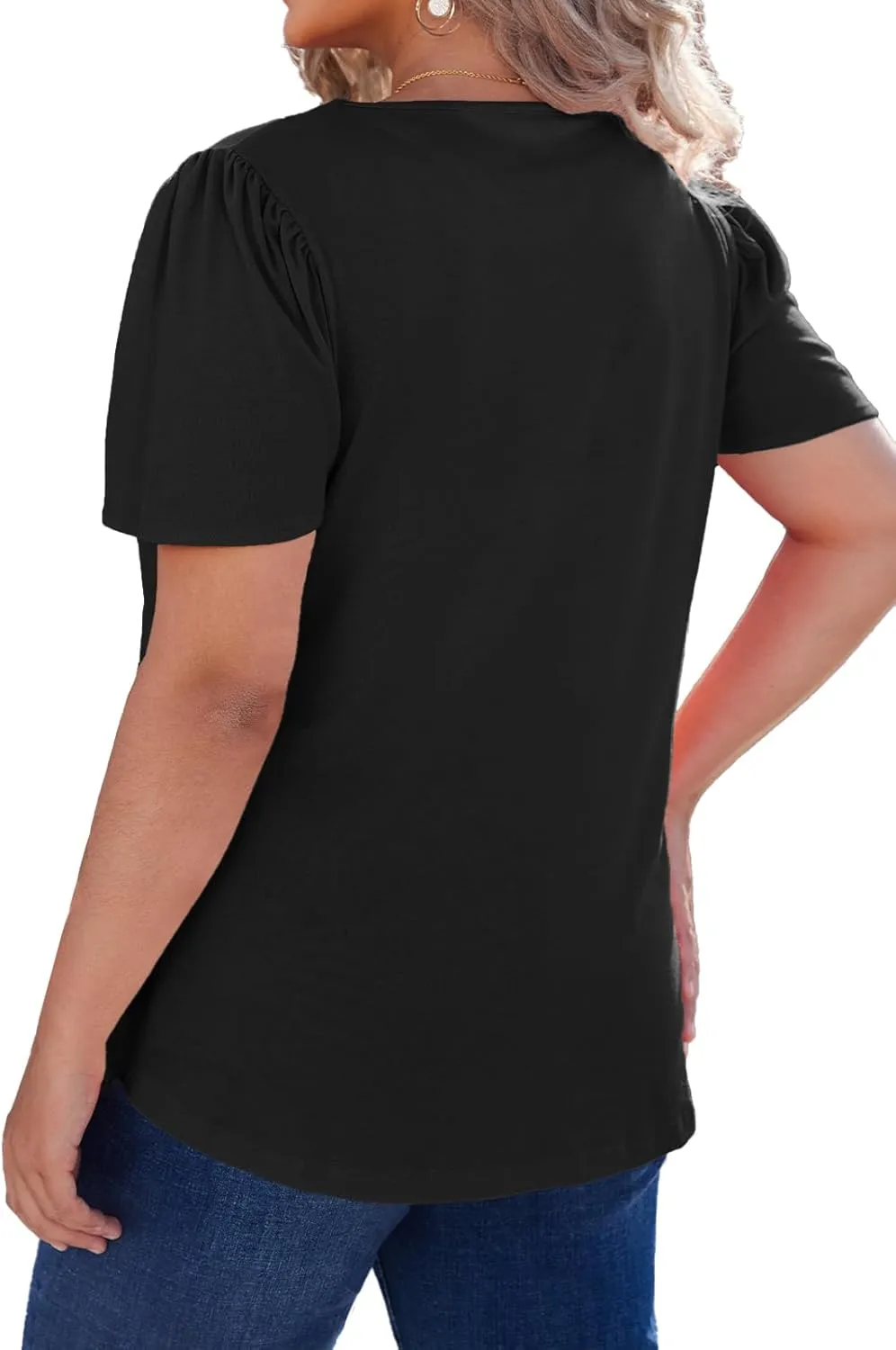 Women's Plus Size Tunic Tops Summer Short Sleeve V Neck Ruffle Blouse Pleated Casual Flowy Swing T Shirt