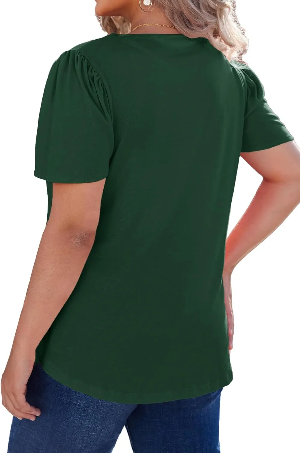 Women's Plus Size Tunic Tops Summer Short Sleeve V Neck Ruffle Blouse Pleated Casual Flowy Swing T Shirt