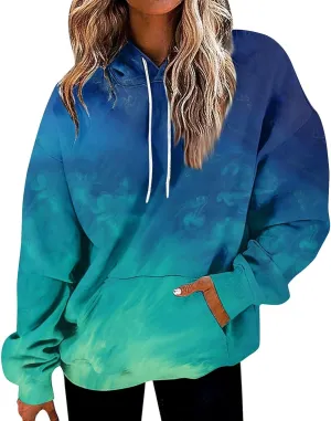 Women's Pullover Sweaters Long Sleeve Printed Sweatshirt Graphic Drawstring Top Hoodie Fall Outfits with Pocket