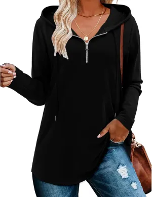 Women's Quarter Zip Tunic Hoodies Pullover Long Hooded Sweatshirts Long Sleeve Tops