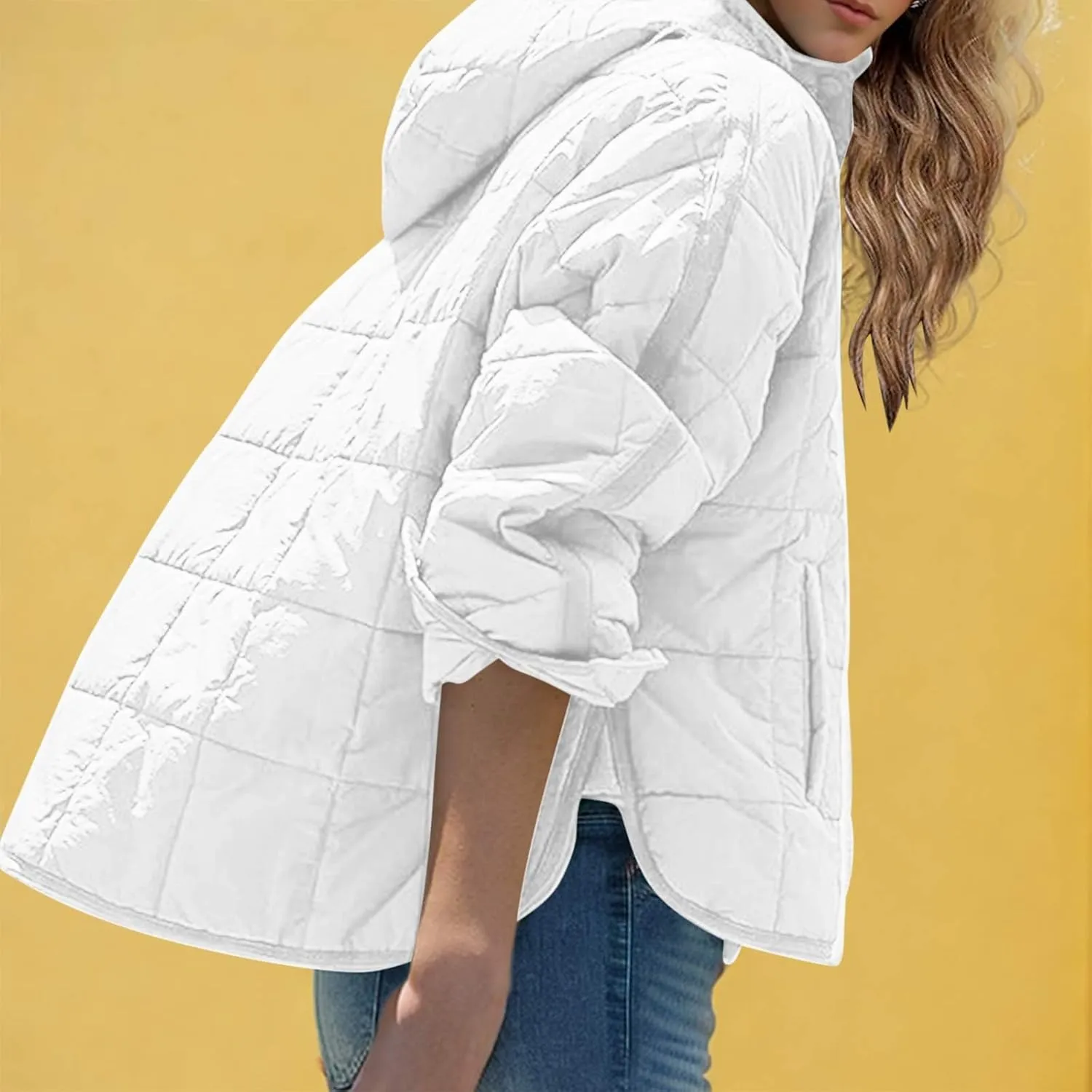 Women's Quilted Warm Puffer Jacket Winter Packable Pullover Down Coat Oversized Hoodie Lightweight Long Sleeve Outwear