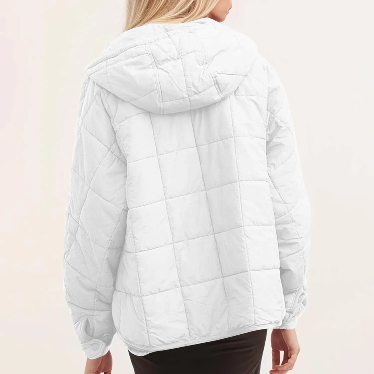 Women's Quilted Warm Puffer Jacket Winter Packable Pullover Down Coat Oversized Hoodie Lightweight Long Sleeve Outwear