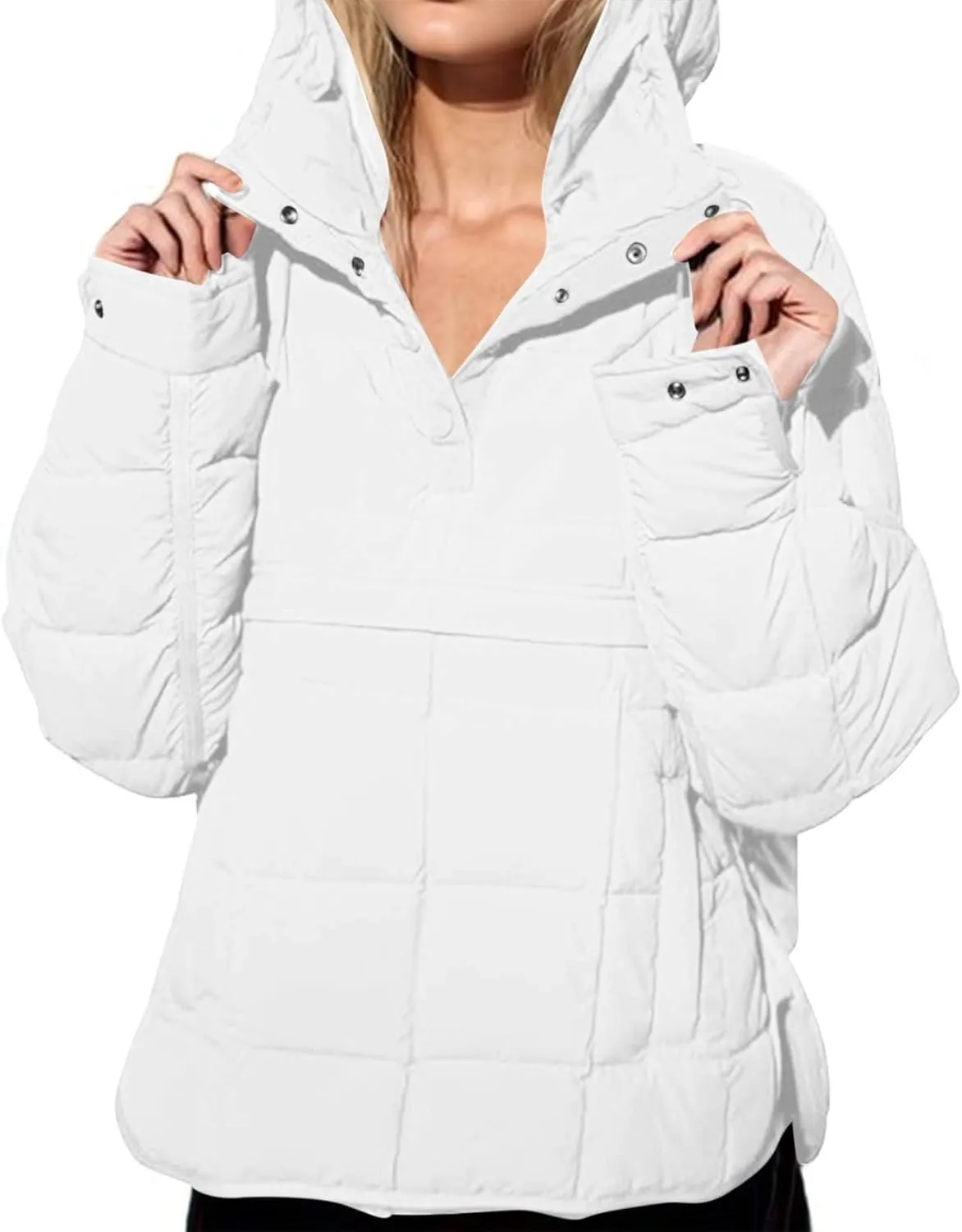 Women's Quilted Warm Puffer Jacket Winter Packable Pullover Down Coat Oversized Hoodie Lightweight Long Sleeve Outwear