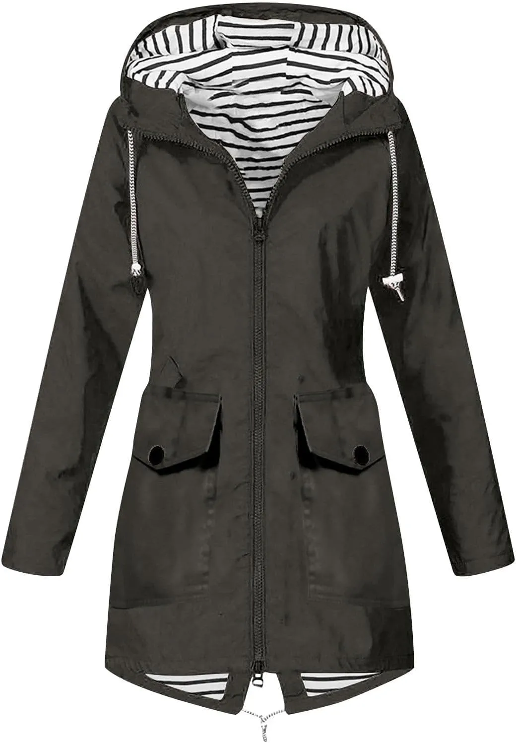 Womens Rain Jacket with Hood Waterproof Windbreaker Jacket Lightweight Long Raincoat Outdoor Trench Coat with Pockets