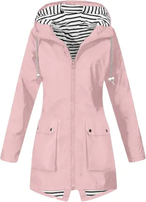 Womens Rain Jacket with Hood Waterproof Windbreaker Jacket Lightweight Long Raincoat Outdoor Trench Coat with Pockets