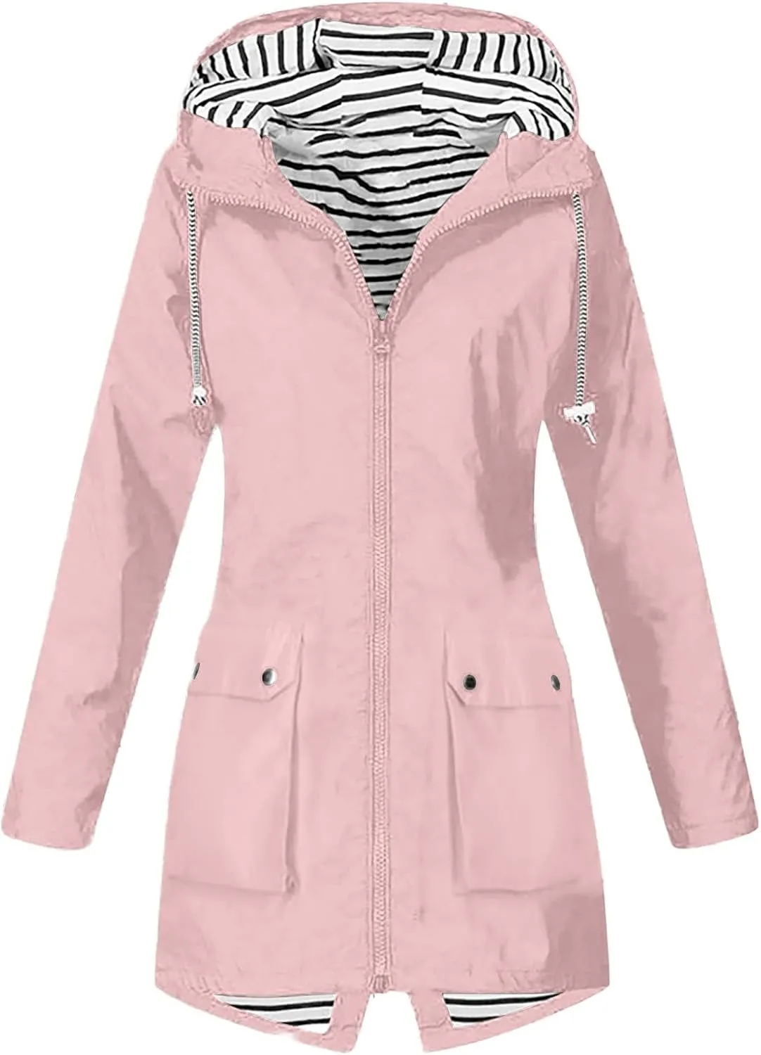 Womens Rain Jacket with Hood Waterproof Windbreaker Jacket Lightweight Long Raincoat Outdoor Trench Coat with Pockets