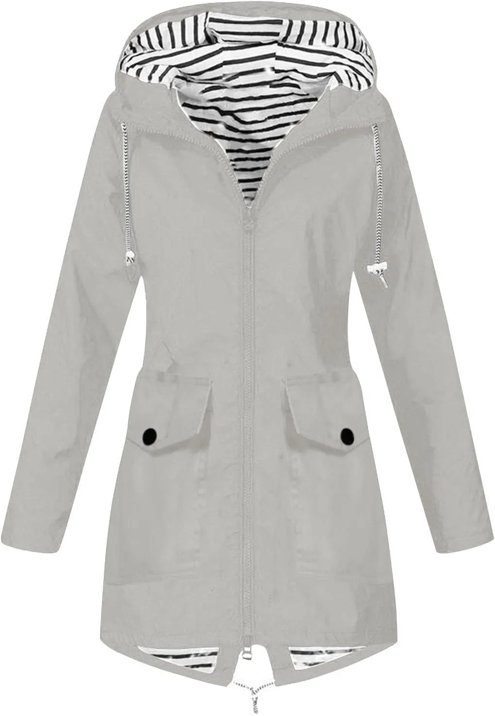 Womens Rain Jacket with Hood Waterproof Windbreaker Jacket Lightweight Long Raincoat Outdoor Trench Coat with Pockets