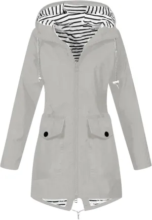 Womens Rain Jacket with Hood Waterproof Windbreaker Jacket Lightweight Long Raincoat Outdoor Trench Coat with Pockets