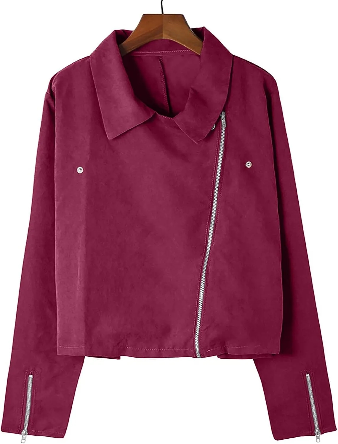 Women's Suede Cropped Jacket Faux Leather Jacket Women Vintage Coats Zip Up Motorcycle Jacket Open Front Cardigan Coat