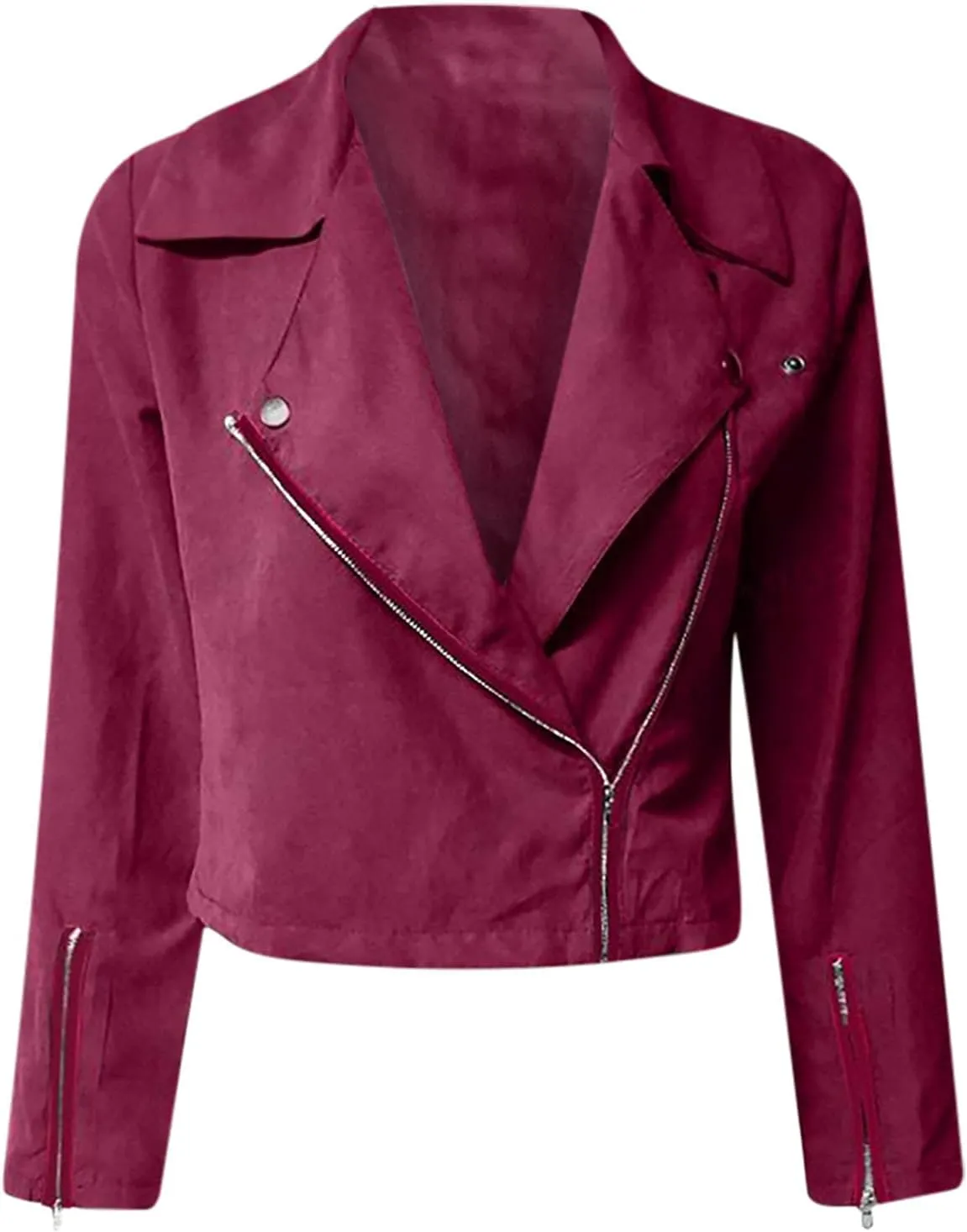 Women's Suede Cropped Jacket Faux Leather Jacket Women Vintage Coats Zip Up Motorcycle Jacket Open Front Cardigan Coat