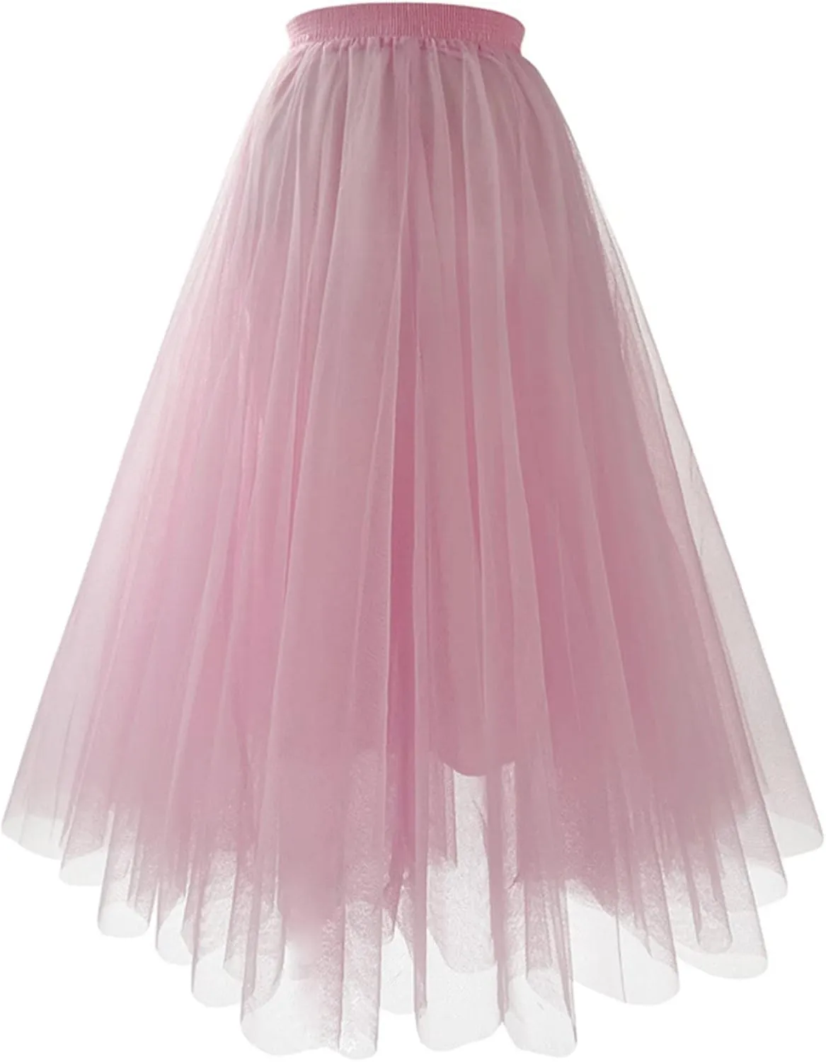Women's Tiered Layered Mesh Ballet Trim Skirt Prom Party Tulle Tutu A Line Midi Skirt Womens Pleated Cheer Skirts