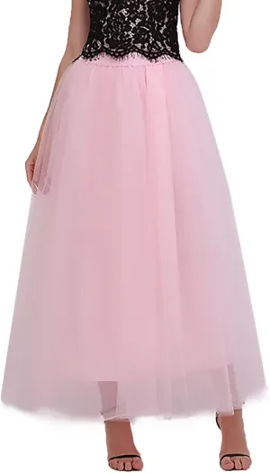 Women's Tiered Layered Mesh Ballet Trim Skirt Prom Party Tulle Tutu A Line Midi Skirt Womens Pleated Cheer Skirts
