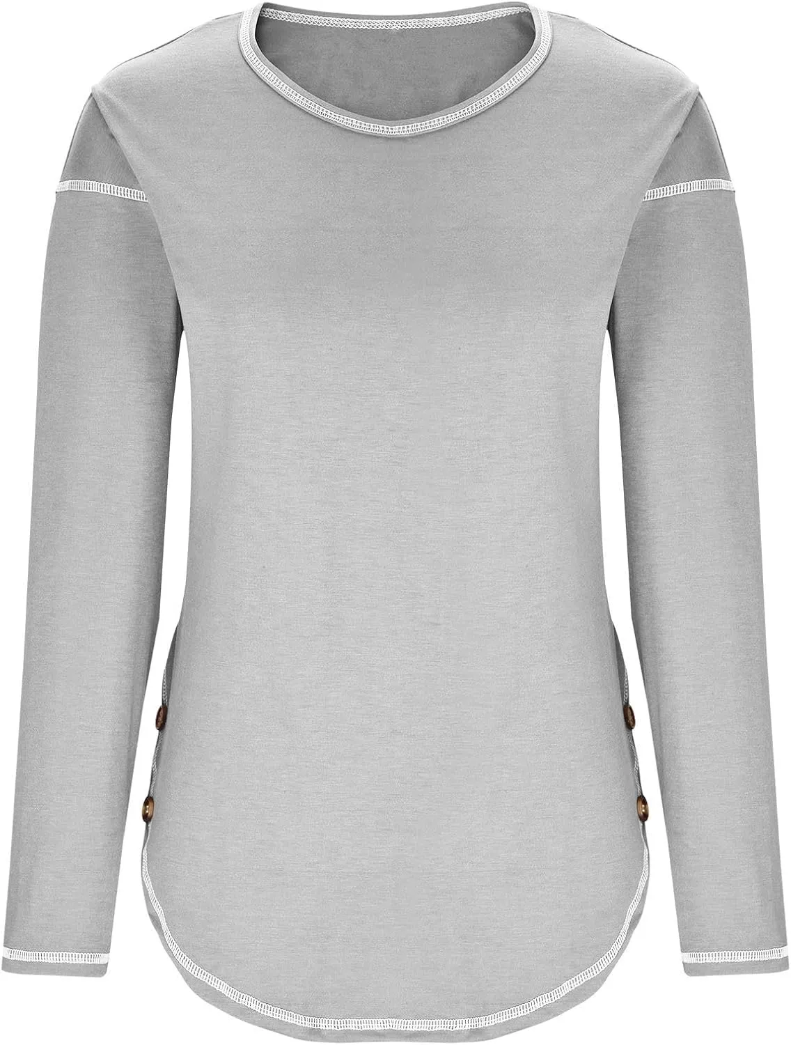 Womens Tops Fall Fashion 2024 Long Sleeve Solid Color Shirt Crew Neck Side Split Blouse Basic Loose Spring Outfits