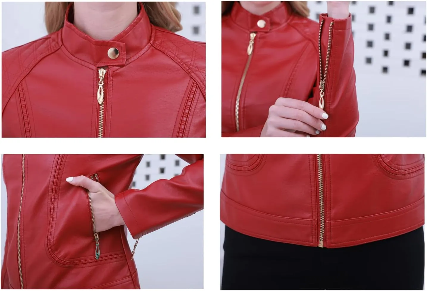 Women's Trendy Faux Leather Jacket Moto Short Jacket Fashion PU Jacket Coat