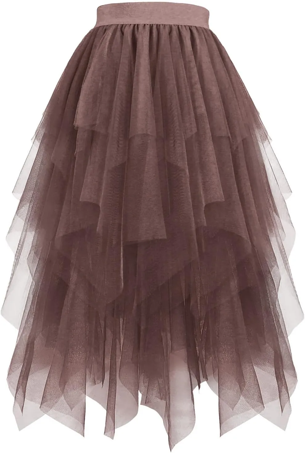 Women's Tulle Skirts High Low Layered Puffy Fairy Skirts High Waist Midi Length Irregular Tutu Skirt