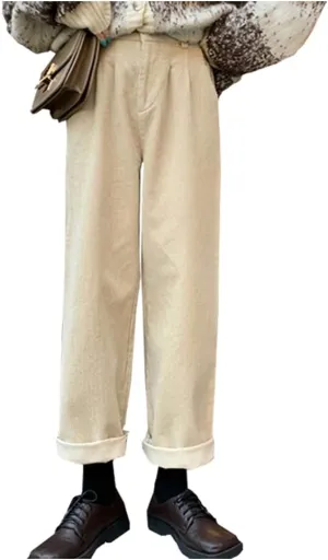 Women's Vintage High Waisted Straight Leg Corduroy Pants Trouser