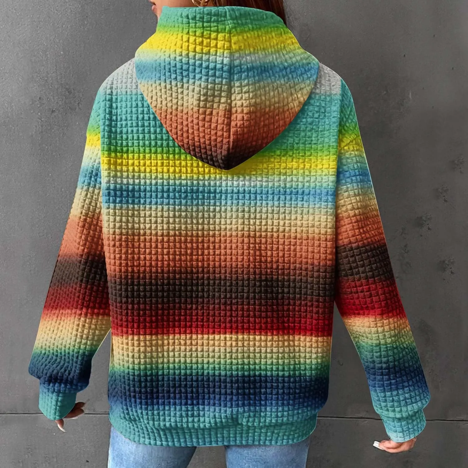 Womens Waffle Knit Hoodies Cute Hooded Sweatshirt Fall Casual Drawstring Pullover Sweater Workout Gym Hoodie Tops
