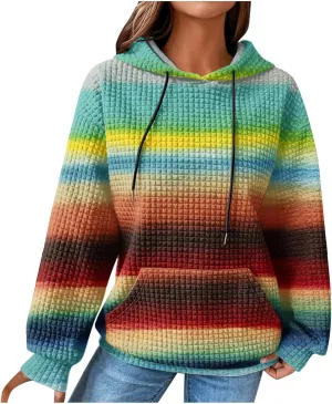 Womens Waffle Knit Hoodies Cute Hooded Sweatshirt Fall Casual Drawstring Pullover Sweater Workout Gym Hoodie Tops