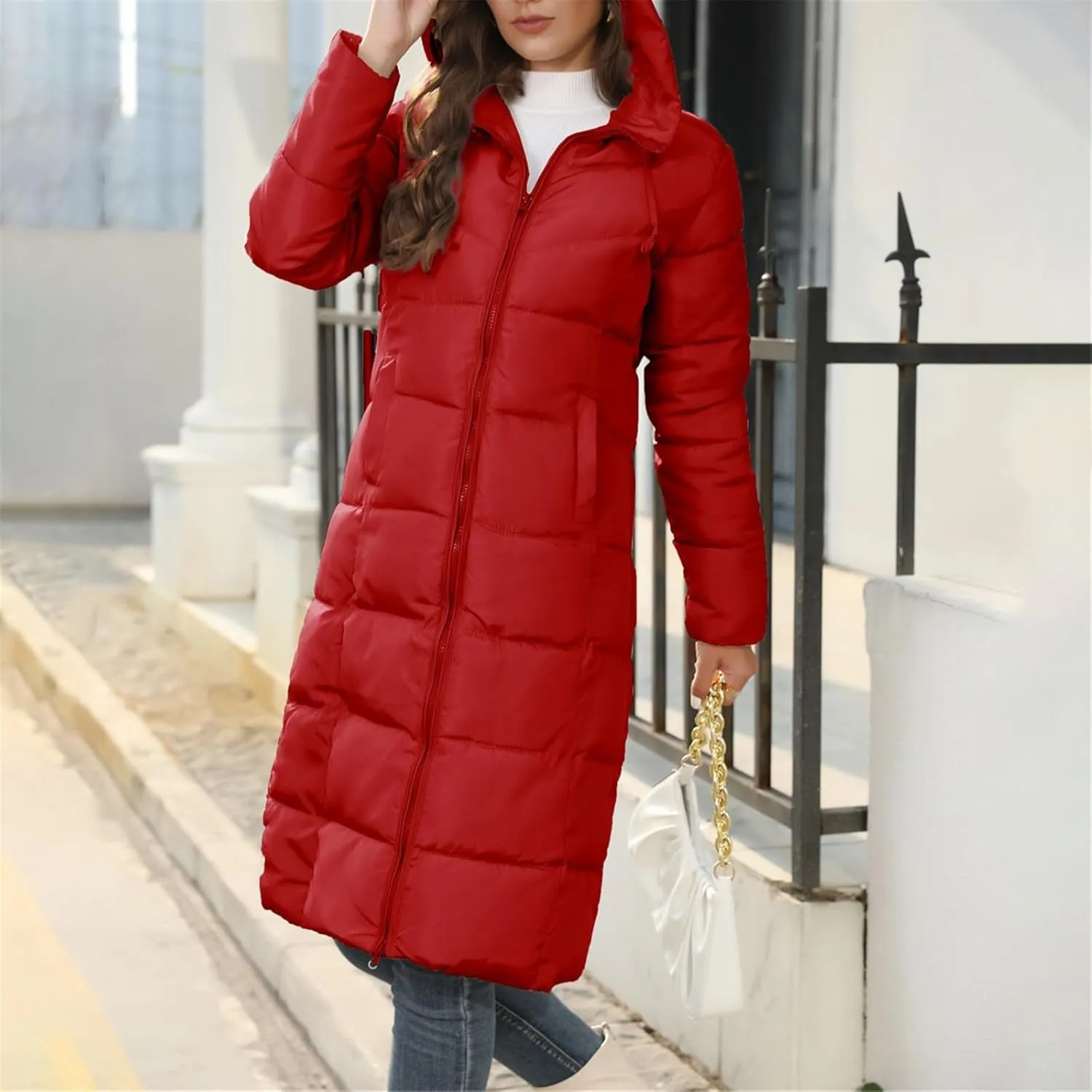 Womens Warm Winter Puffer Hooded Puffer Jacket Lightweight Winter Coat Womens sherpa Fleece Lined Long Jackets