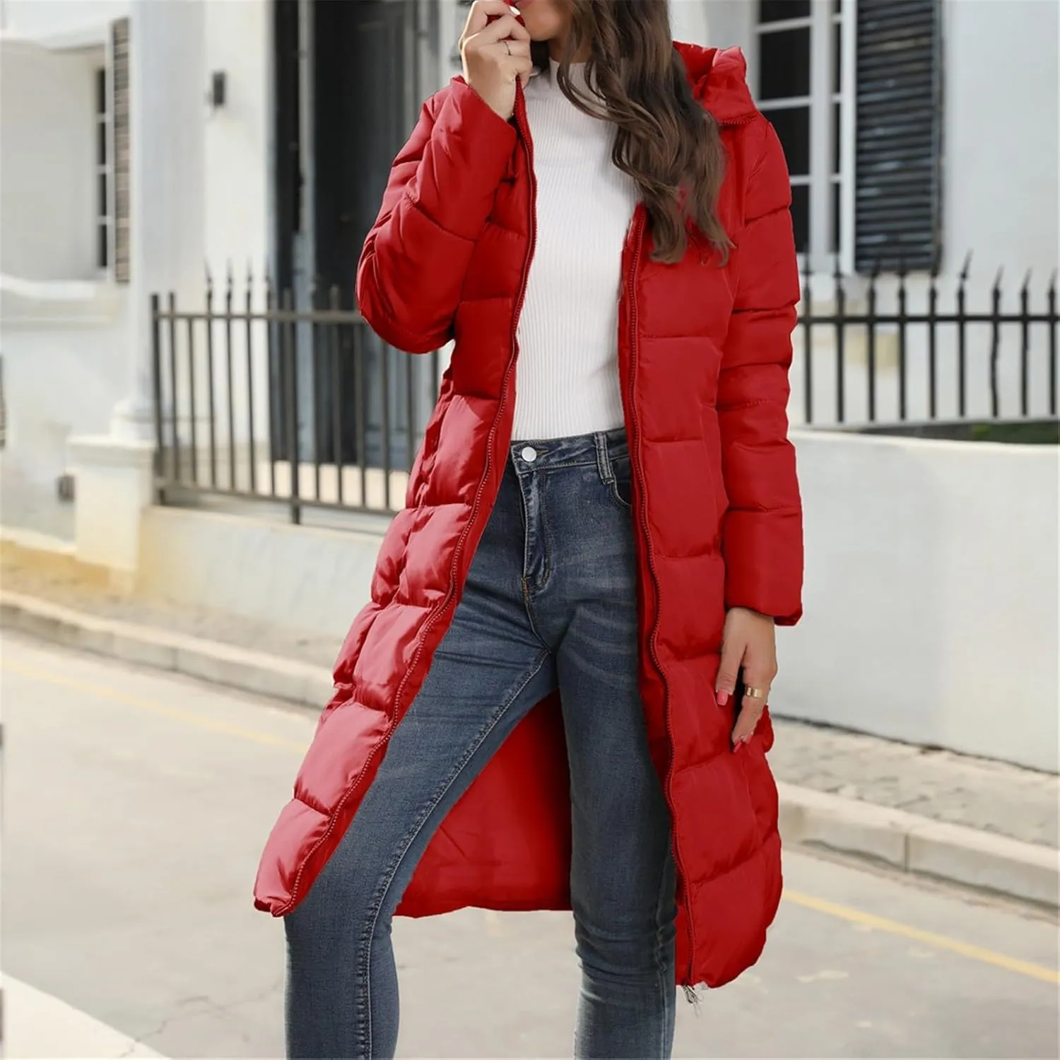 Womens Warm Winter Puffer Hooded Puffer Jacket Lightweight Winter Coat Womens sherpa Fleece Lined Long Jackets