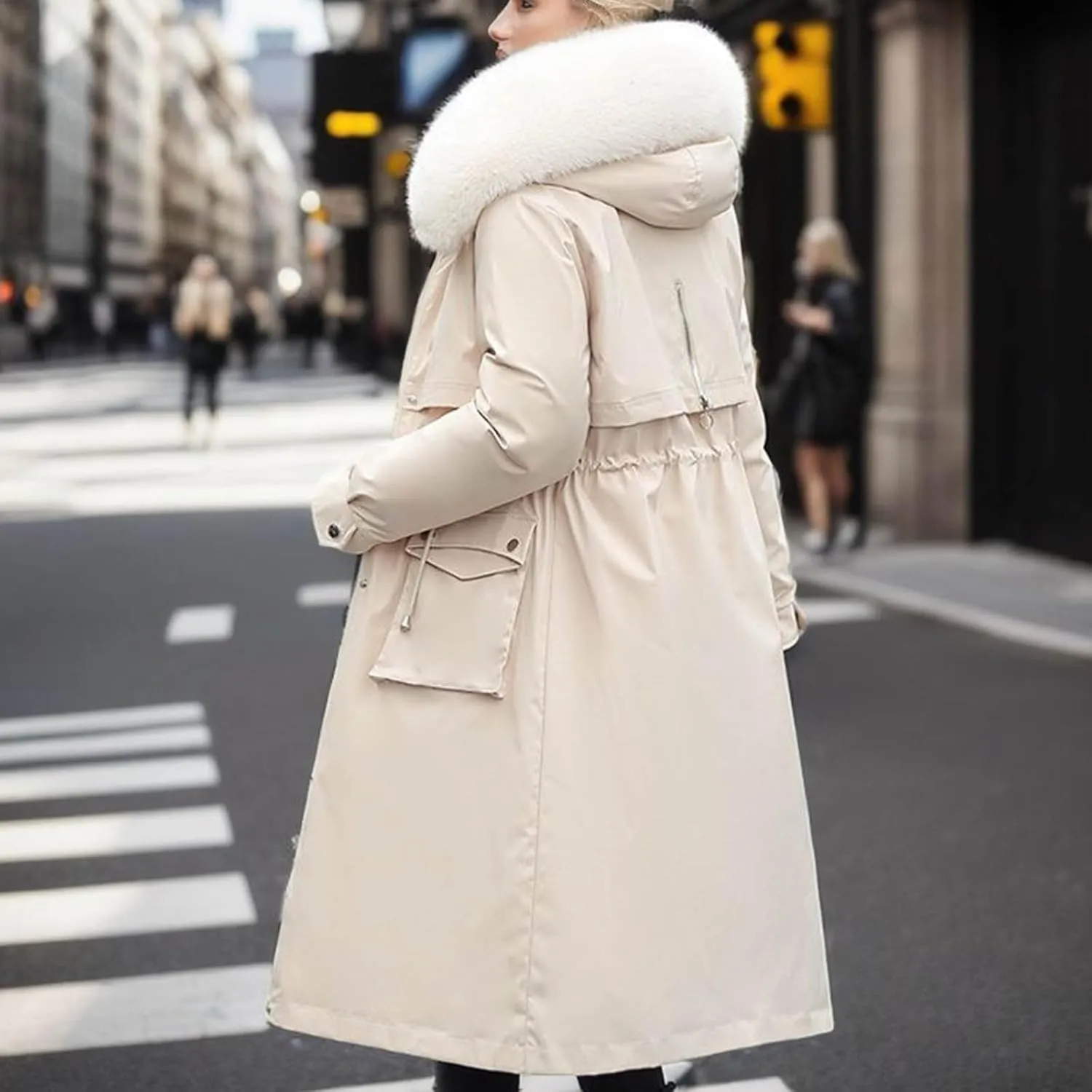 Women's Winter Coats Detachable Cotton Padded Lined Parka Jacket Faux Fur Hooded Long Winter Warm Outwear with Pockets