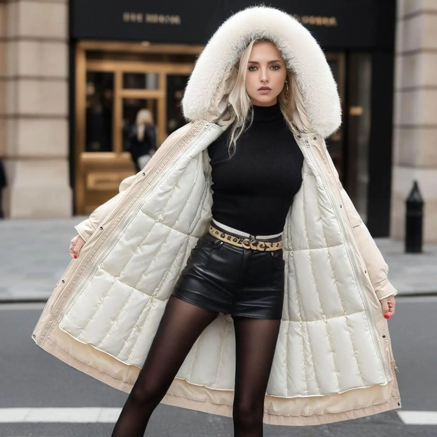 Women's Winter Coats Detachable Cotton Padded Lined Parka Jacket Faux Fur Hooded Long Winter Warm Outwear with Pockets