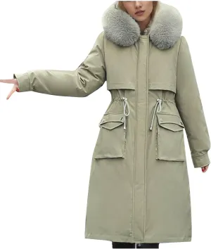 Women's Winter Coats Detachable Cotton Padded Lined Parka Jacket Faux Fur Hooded Long Winter Warm Outwear with Pockets