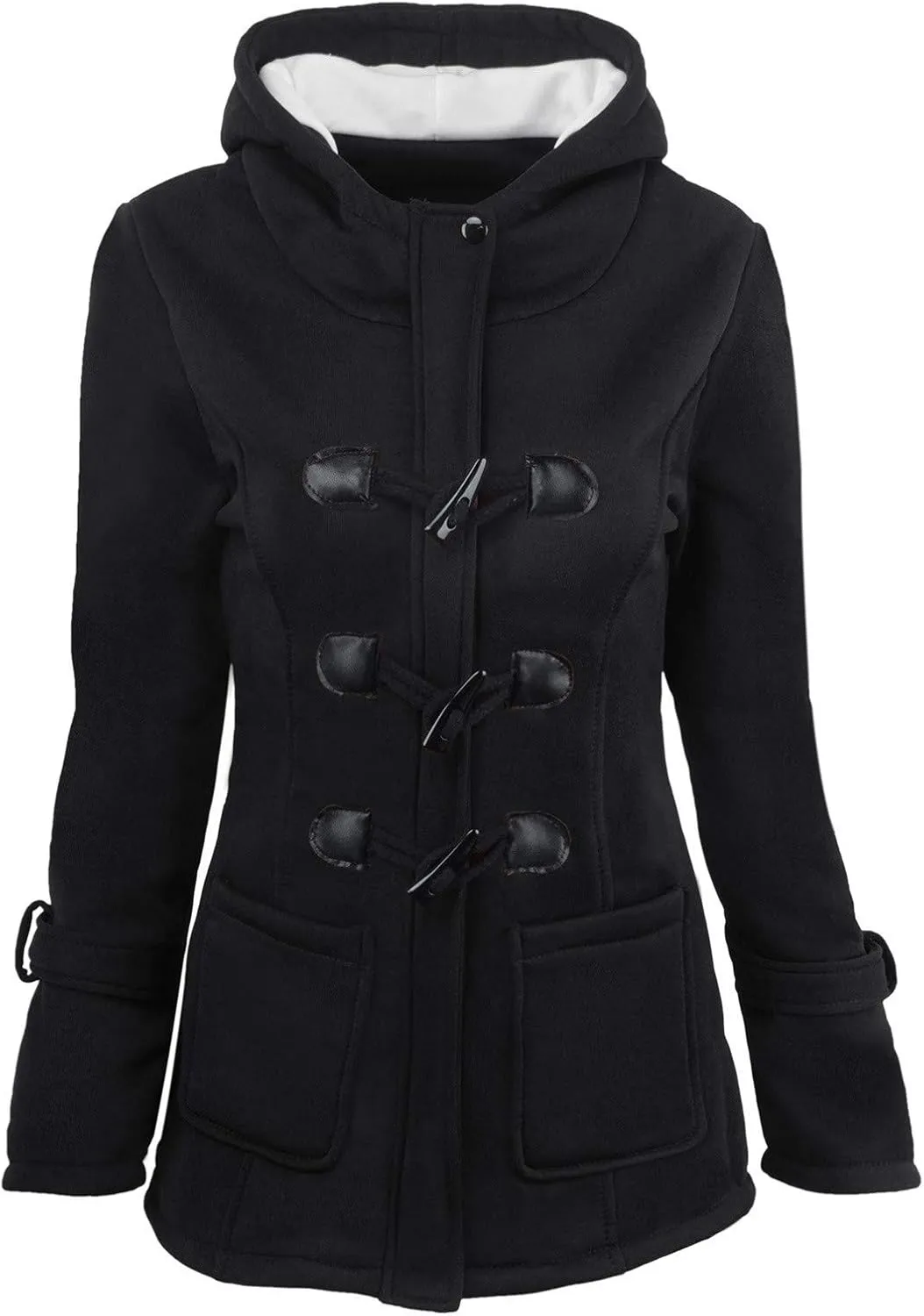 Womens Winter Sherpa Jacket Horn Button Fleece Coat Sherpa Fleece Jacket Women Plus Size Hooded Padded Jacket